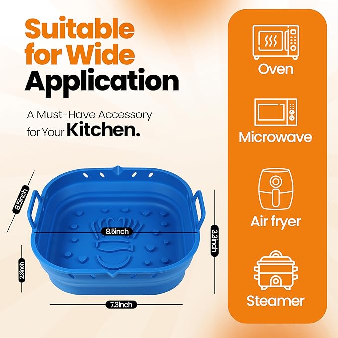 Platinum Silicone Air Fryer Liners Reusable Square-Extra Strong-Easy to Clean Air Fryer basket for Oven Microwave Accessories - BPA Free - Food Safe Pot for 5.8QT to 8 QT - 9 Inch