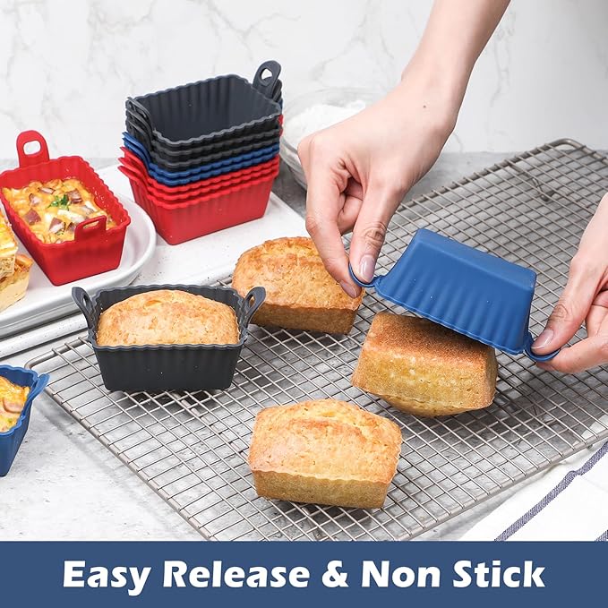 Webake Air Fryer Mini Bread Loaf Pan with Handle, LFGB Platinum Silicone Mini Loaf Mold for Baking, Banana Bread, Cake, Meatloaf, Pack of 12