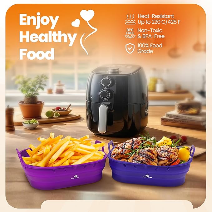 Platinum Silicone Air Fryer Liners Reusable Square-Extra Strong-Easy to Clean Air Fryer basket for Oven Microwave Accessories - BPA Free - Food Safe Pot for 5.8QT to 8 QT - 9 Inch
