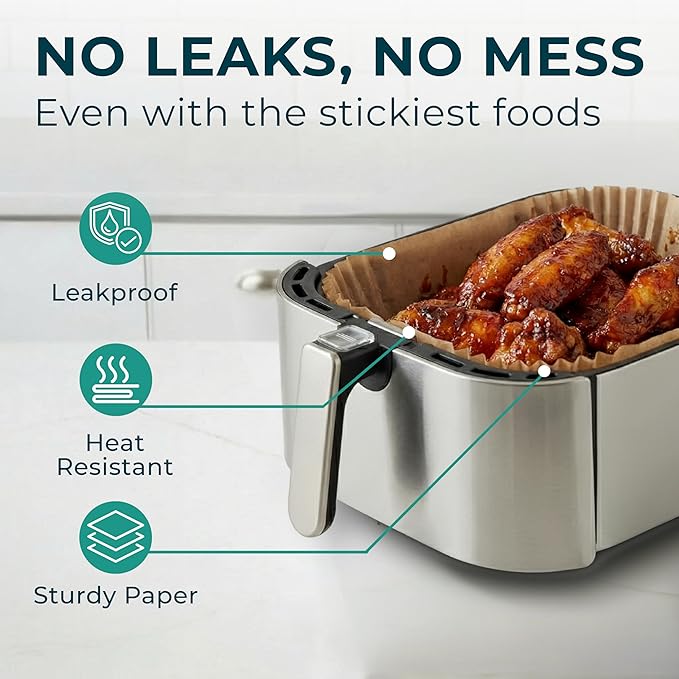 Cathy Yoder's Large Rectangle Air Fryer Liners, 125 PCS 8.7 inch Air Fryer Liners Disposable Rectangular, 8-12 QT Easy Cleanup Rectangular-Shape AirFryer Liner Parchment Paper for Cooking & Baking