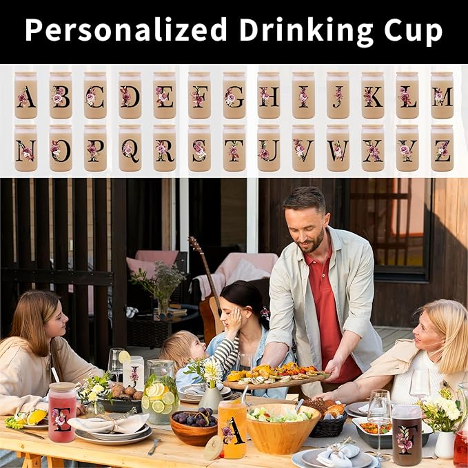 Monogrammed Glass Drinking Cup With Lid Straw Women Girl Friend Birthday 16th 18th 19th 20th 21st 30th 40th 50th 60th 70th 80th 90th 45th 65th 75th 1974 1964 40 60 70 Year Old Gift Funny Meaningful,B