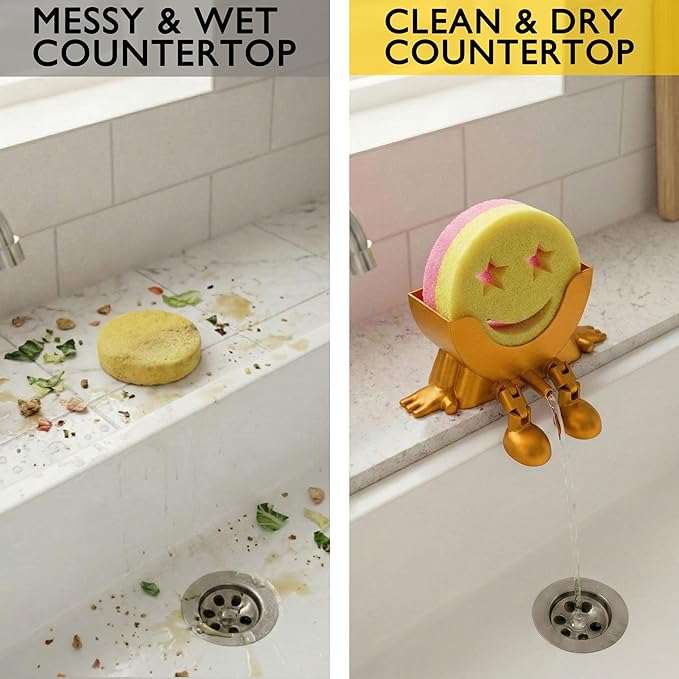 Cute Hanging Sponge Holder with Drainage & Legs, 3D Printed Funny Sink Stand for Round Sponges, Aesthetic Kitchen Sink Edge Organizer, Countertop Decor, Quick-Drying Storage Cleaning Gadget