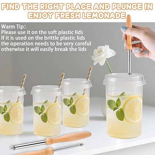 Straw Puncher for Plastic Lids Lemonade,3 PCS Straw Hole Punchers for Plastic Lids,Hole Puncher for Lemonade Cups,Pottery Tools,Clay Hole Cutters,Leather Holes Punchers,Watermelon Holes Puncher