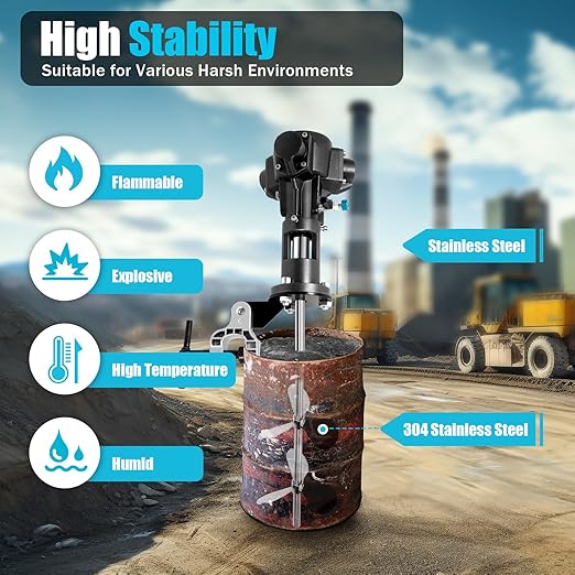 50 Gallon Pneumatic Automatic Paint Mixer, Industrial Air Agitator, 1/2 HP 2000 RPM Industrial Air Agitator for 55 Gallon Drum, Stainless Steel Tank Barrel Air Mixer for Coating Ink