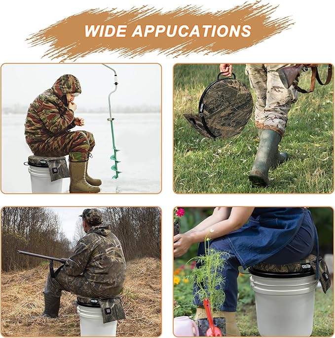 MDSTOP Heated 5 Gallon Bucket Seat, 360-Degree Swivel Bucket Seat Lid, Waterproof Top Seat Foam Cushion for Dove Duck Hunting, Ice Fishing, Baseball, Gardening, Camping（No Power Bank）
