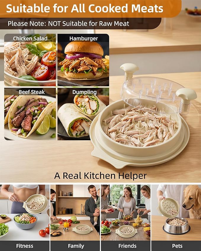 10" Chicken Shredder with Tray, Large Meat Shredder Tool Twist with Brush,BPA Free Meat Grinder, Visible Chicken Shredder Machine, Strong Anti-Slip Strip, Suitable for Pork, Beef, Chicken (White)