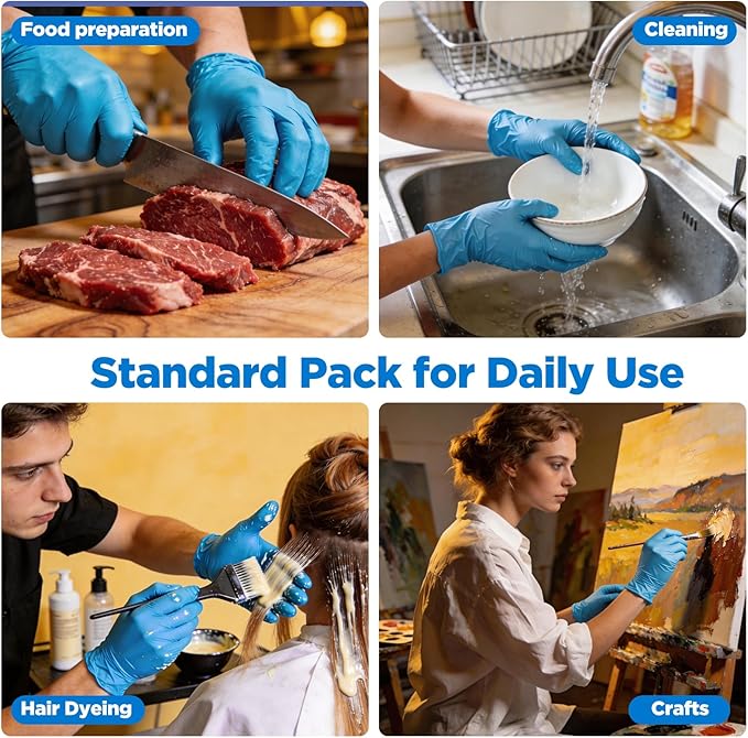 5-Mil Food Grade Disposable Nitrile Gloves Large, 100Pcs + 5 Bonus Travel Packs Blue Cooking Gloves, Latex & Powder Free, Touchscreen, Textured Grip for Cleaning, BBQ, Grill, Tattoo, Barber
