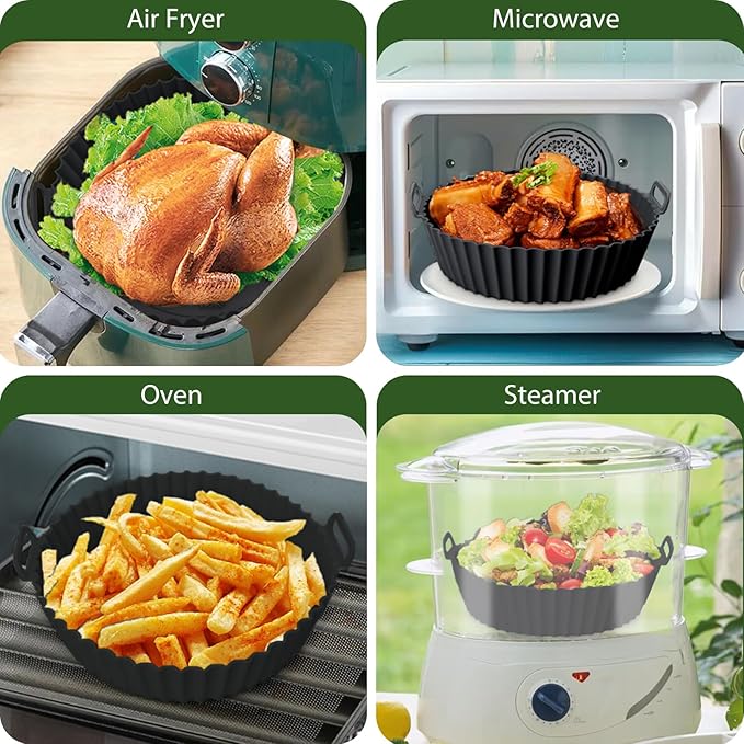 Komzon 3 Pack Air Fryer Silicone Liners, 8Inch Airfryer Liners, AirFryer Basket Liner, Reusable Food Grade Air Fryers Basket Pots Oven Liner Baking Tray, Air Fryer Silicone Mat Accessories Kitchen