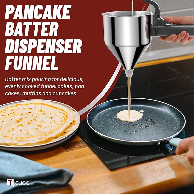 Stainless Steel Pancake Batter Dispenser, 40oz Batter Dispenser with Squeeze Handle, Great for Pancakes, Cupcake, Waffle or Any Baked Goods, Durable, Leak-Free, Space Gray