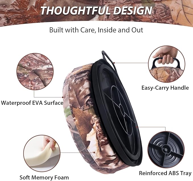 5 Gallon Bucket Seat with 3" Thick Seat Foam Cushion, 360°Swivel Bucket Lid Seat, Waterproof & Silent Bucket Seats for Dove Duck Hunting, Ice Fishing, Baseball, Camping