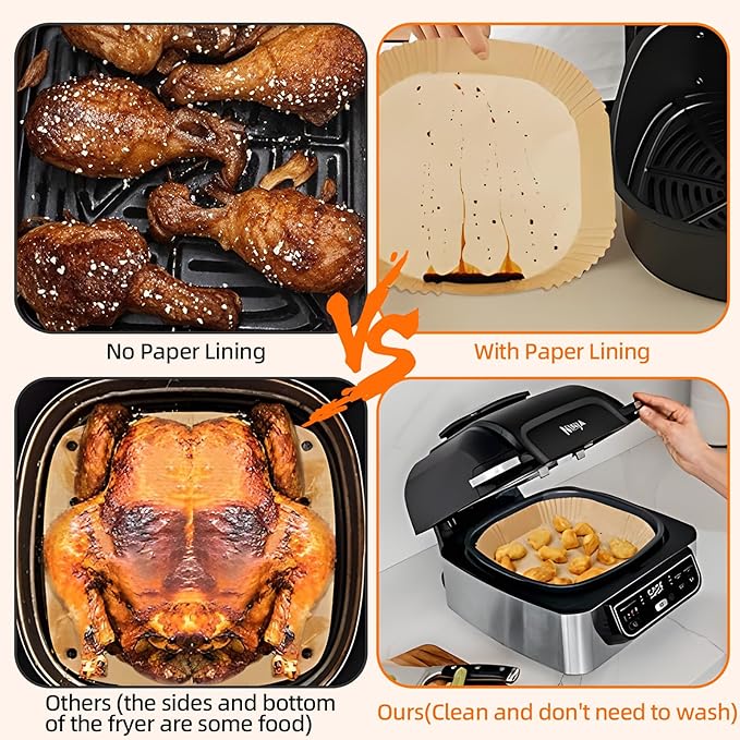 320 Pcs Air Fryer Liners Disposable: 8 Inch Square Air Fryer Liners, Large Paper Liners for 5-8 QT Air fryer, Non-stick Parchment Paper for Frying, Baking, Cooking (320pcs)