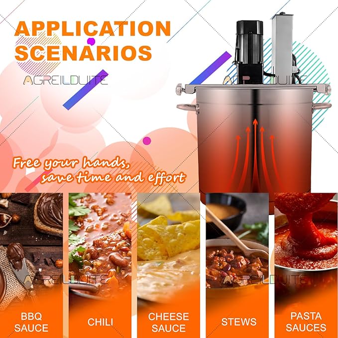 Electric Food Mixer, Automatic Pot Stirrer With 4-Blade Scraper, Commercial Heat Mixing Machine - Stainless Steel, For Jam/Sauce/Soup | For Cooking & Seasoning, Multi-Stove Compatibility 40L