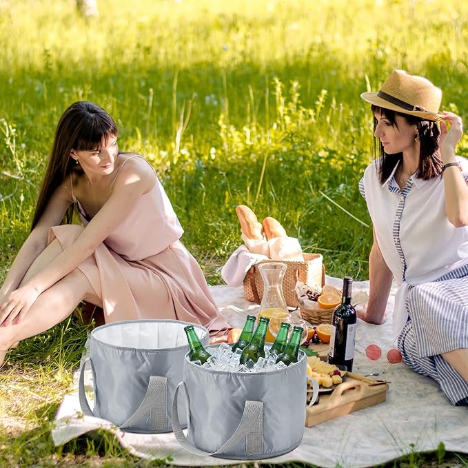 Reallnaive 2 Pcs Cooling Ice Bucket for Parties 15L Large Folding Cooler Capacity Foldable Ice Bucket with Storage Bag for Summer Party Keeping Drinks Tube for Cold or Warm for Camping Beach(Grey)