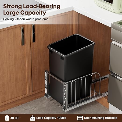 Pull Out Trash Can Under Cabinet with Soft-Close Slides, Heavy Duty Under Sink Trash Can Kit for Kitchen, Garbage Can Not Included, Requires Minimum Cabinets Opening 14" W X 19" D