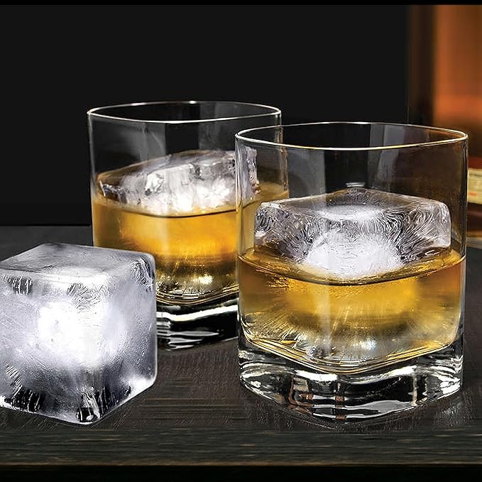 OGGI Ice Cube Tray, Pack of 2 Ice Cube Trays, Large Ice Cube Maker, Flexible 6 Cavity Silicone Ice Cube Trays for Freezer, Slow Melting Big Ice Cubes for Whiskey, Cocktails & Juices, BPA Free - Gray
