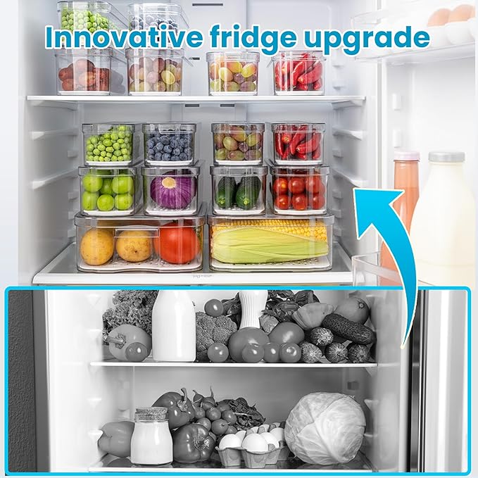 SMRCAD 10 Pack Refrigerator Organizers, Clear Container and Organizer Bins with Lids, Stackable Storage Containers for Fruits, Vegetable (Set of 10)