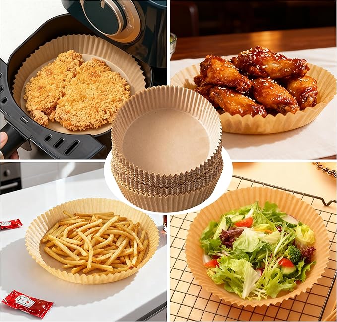 Air Fryer Liners, 100Pcs Round Parchment Paper, Cooking Non-Stick air fryer accessories, Frying Pan, Oil-proof Air Fryers for 2-4 QT Air Fryer Baking Roasting Microwave(6.5"Round)