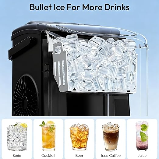 Small Portable Countertop Ice Maker, 26lbs/24H Ice Machine with Self-Cleaning, 6-8 Mins Fast Ice Making,Quiet Operation, Compact Ice Maker with Handle for Home Kitchen Camping RV (Black, 26lbs)