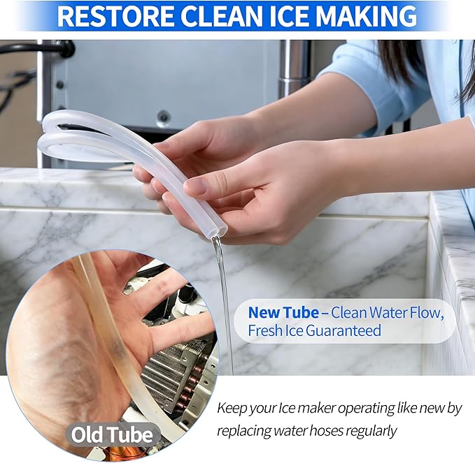 Ice Maker Drain Tube Fit for GE 2.0, Water Line Replacement for Original GE Opal Nugget Countertop Ices Maker, External Silicone Water Tube Fit for Opal Ice Maker Tubing Replacement Parts
