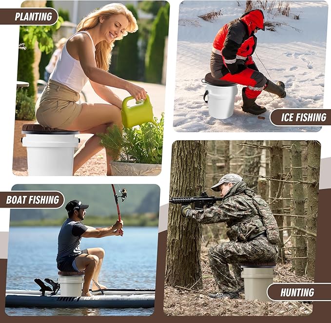 5 Gallon Bucket Seat for Yeti Only, 360 Degree Swivel Load Out Bucket Seat, 5 Gal Foam Cushion Bucket Seats Lid with Padded Top for Hunting Fishing Camping Outdoor