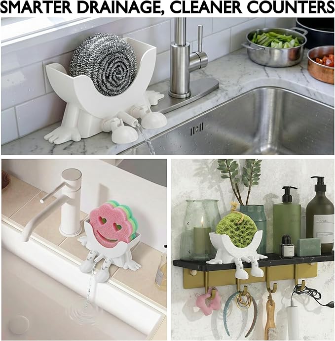 Cute Hanging Sponge Holder with Drainage & Legs, 3D Printed Funny Sink Stand for Round Sponges, Aesthetic Kitchen Sink Edge Organizer, Countertop Decor, Quick-Drying Storage Cleaning Gadget