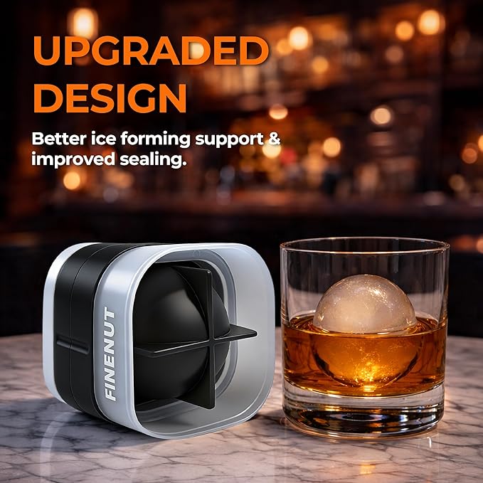 Easy Release Ice Ball Maker Mold, 4 Pack, 2.5 Inch Large Round Ice Cube Mold for Whiskey & Cocktails, Stackable Lid, Reinforced Leak-Resistant Silicone, BPA-Free