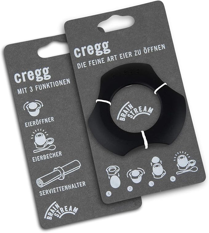 cregg 3-in-1 Egg Topper - Black – Egg Cracker, Cup & Serving Ring – Made in Germany – For Soft & Hard Boiled Eggs – Egg Shell Opener – Kitchen Gadget & Gift for Breakfast Lovers