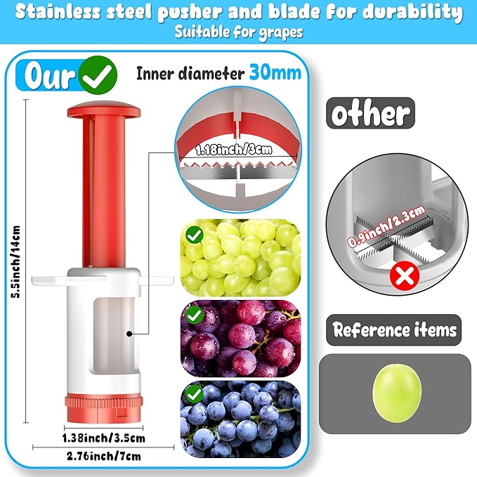 Grapes Cutter for Toddlers, Fruit & Veggie Cutter for Kids Grape Slicer Kitchen Tool, Perfect for Fruit Salads, Snacks, and Cake Decorations-Red Container-Red CrossBlade
