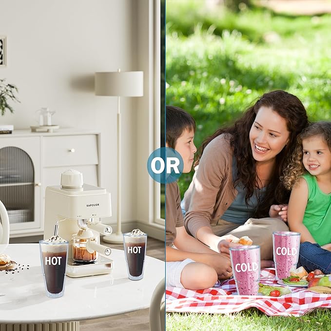 Lily's Home 20 oz 4 pack Insulated Tumbler Cups with Lids, Double Wall Clear Acrylic Plastic tumbler. Perfect for Iced Coffee, Hot Drinks, Water - Freezer & Top Rack Dishwasher Safe. BPA Free.