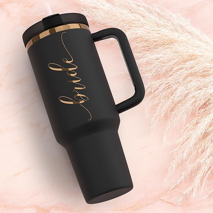 Heather & Willow Bride to Be Coffee Tumbler with Lids and Straws | 40 oz Mason Jar Cups & Iced Coffee Cup | Wedding Bridesmaid Proposal Gifts, Bridal Shower, Bachelorette Party Supplies & Bride Tribe