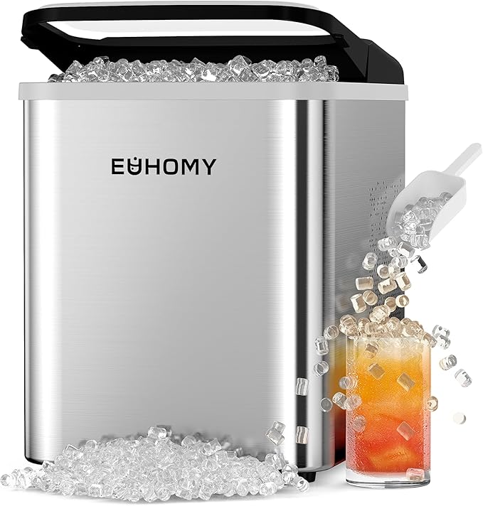 EUHOMY Nugget Ice Maker Countertop, Ready in 8 Mins, Self-Cleaning, 34lbs/24H Portable Ice Maker Machine with Ice Scoop & Basket, Sonic Ice Makers with Chewable Pellet Ice for Home/Party/RV/Camping