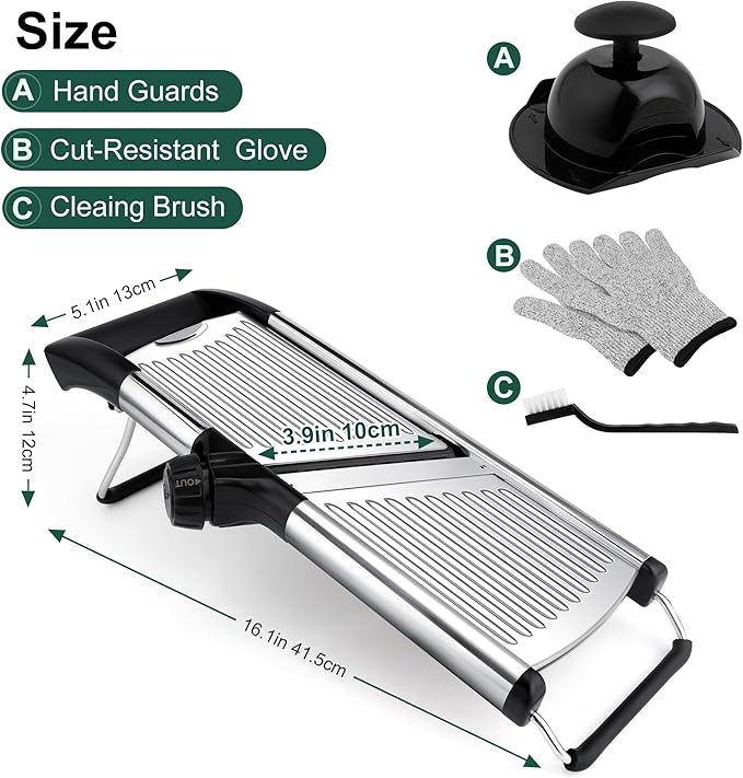 Mandoline Slicer for Kitchen, Adjustable mandoline food slicer， Stainless Steel vegetable slicer with a pair of Gloves
