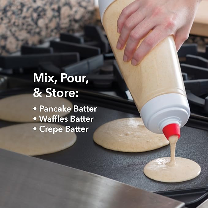 Whiskware Pancake Bottle, Batter Dispenser and Mixer with BlenderBall Wire Whisk, Durable, No-Mess, BPA Free, Dishwasher Safe, Mint