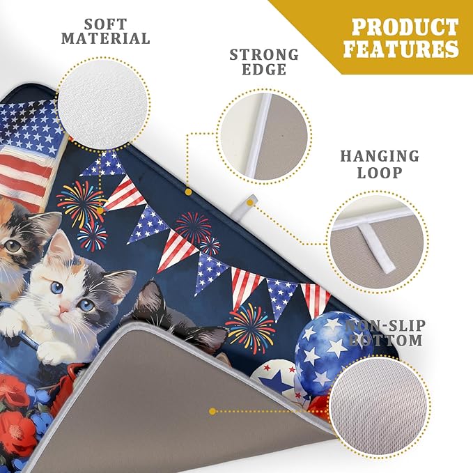 4th of July Drying Mat for Kitchen Counter 18 X 24 in Patriotic Printed Dish Drying Pad