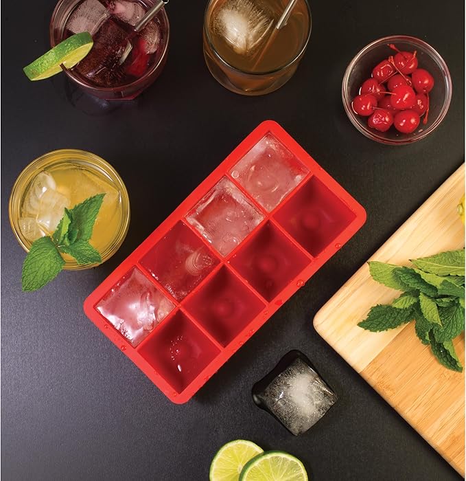 HIC Kitchen Big Block Silicone Ice Cube Tray, European-Grade, Non-Stick, Makes 8 Large Ice Cubes