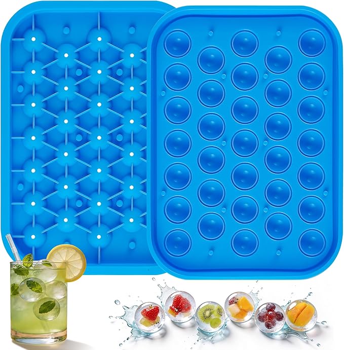 Sidosir 1Pack Silicone Round Ice Cube Tray Mold, 33-Cavity Round Ice Molds with Lid for Circular Ice Cubes, 0.8Inch Small Round Ice Balls Maker Mold for Freezer, Drinks, Whiskey, Coffee, Party