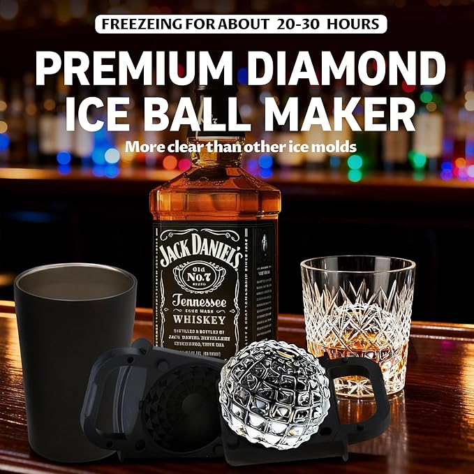 Diamond Sphere Clear Ice Mold – Silicone Reusable Ice Ball Maker for Whiskey, Cocktails & Home Bar –for Men and Women, Bartenders, Party Hosts
