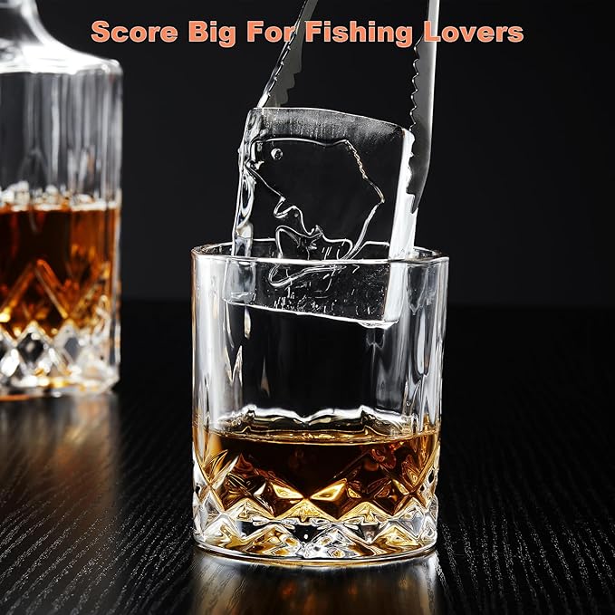 Clear Square Ice Cube Maker Mold for Whiskey Bourbon, Fishing Gifts for Men, Stocking Stuffers for Men