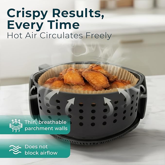 Cathy Yoder's Round Air Fryer Liners, 125 PCS 6.3 inch Air Fryer Liners Disposable Round, 2-5 QT Circle Airfryer Liner Easy Cleanup Airfryer Parchment Paper Round-Shape Sheets for Cooking & Baking
