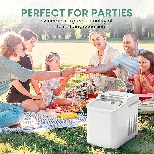 Ice Makers Countertop, Portable Ice Machine with Handle, 6 Mins 9 Bullet Ice Cubes with Basket and Scoop, 26lbs in 24Hrs, Auto-Cleaning, for Home, Kitchen, RV, Camping, White