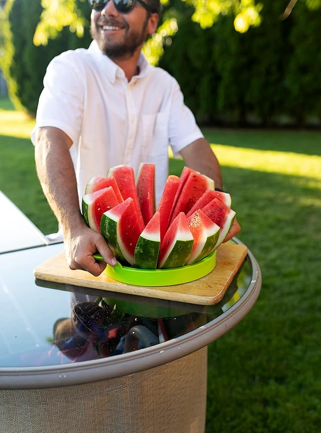 KOLORAE Extra Large Watermelon Slicer, Stainless Steel Cutter with Durable Easy Grip Handles, Round Divider to Easily Cut Fruits, Slices Melons up to 10in
