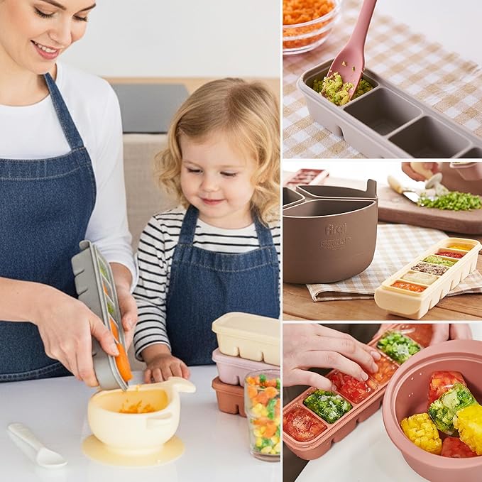 1 oz/6 Sections Silicone Ice Cube Freezer Tray with Lid, 100% Food-Grade Platinum Silicone,Leak Resistance & Dishwasher Safe for Baby Food Prep,Breast Milk,Purees - Korean Made, Gray