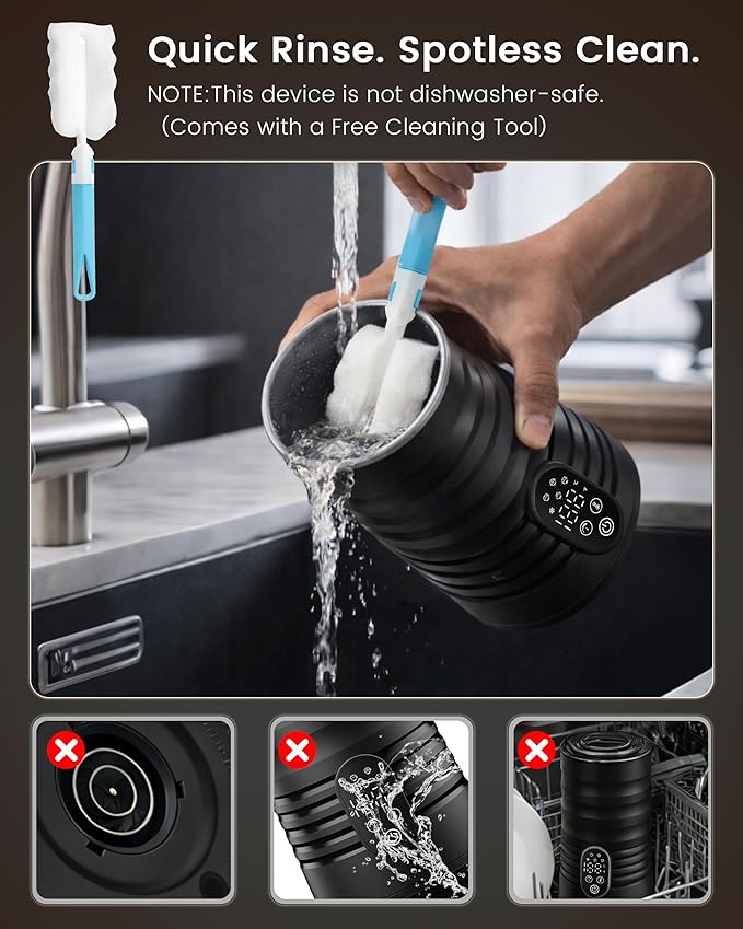 Milk Coffee Frother and Steamer,Temperature Display, 350lm, Burn-Free Base, Easy To Clean, 96% High Foam Rate,Ultra-Quiet Operation,Electric Cold Foam Maker Machine,Hot Chocolate Frother - Black