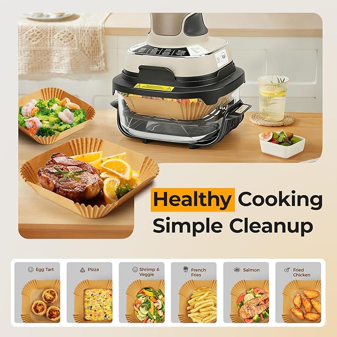 Vailnd 300 Pcs Air Fryer Liners Disposable Fits for Ninja Crispi 4-in-1 Portable Glass, Square Parchment Paper Sheets for 4QT & 6 Cup Air Fryer Cooking System, Non-Stick AirFryer Liners Accessories