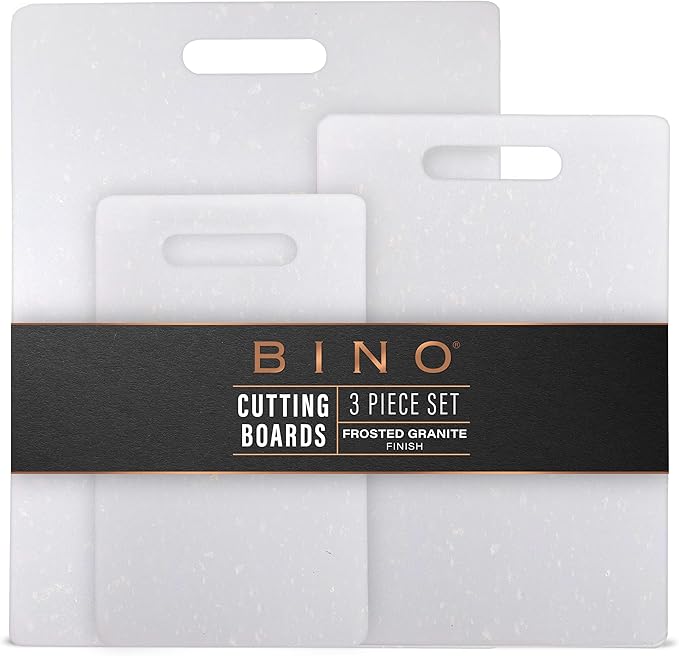 BINO Cutting Board - 3-Piece Chopping Boards | BPA-Free Plastic, Durable, Multipurpose, Dual-Sided, Dishwasher Safe, Easy to Clean | Charcuterie Accessories | Home & Kitchen Utensils Frosted Granite