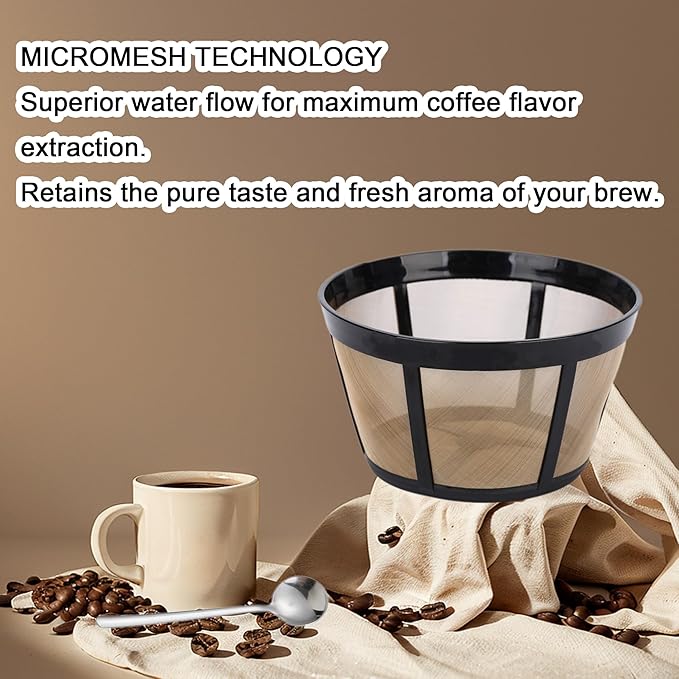 2 Pack Reusable Coffee Filter Fit for BUNN 8 10 12 Cup Coffee Maker and Brewer Series BX, BTX, GRX, NHB, NHS, ST, HG & H, Stainless-Steel Woven Mesh with Coffe Spoon