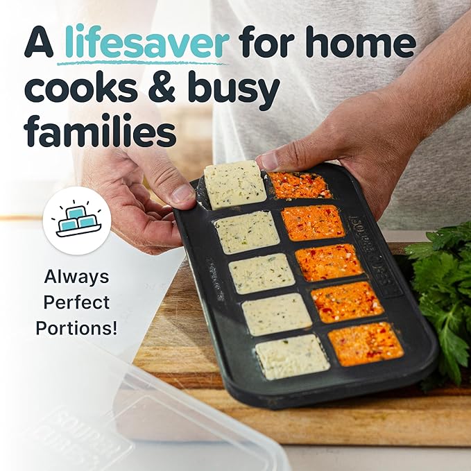 Souper Cubes 2 Tbsp. Silicone Freezer Molds - Perfect for Storing Garlic, Herbs, Ginger, Pesto, Tomato Paste, Lemon Juice, Purees and More - Charcoal – 2-Pack