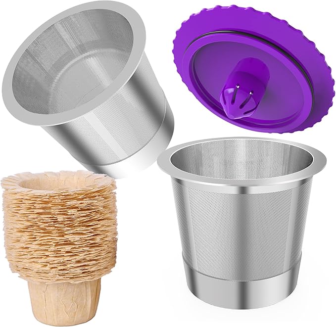 Haetyly 2 Pack Stianless Steel Reusable K Cups with 20 Count paper Filters, Refillable Universal Coffee Pods steel k Cups Compatible with Keurig 2.0 and 1.0 Coffee Makers(2 pack)