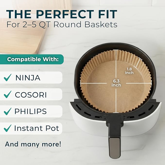 Cathy Yoder's Round Air Fryer Liners, 125 PCS 6.3 inch Air Fryer Liners Disposable Round, 2-5 QT Circle Airfryer Liner Easy Cleanup Airfryer Parchment Paper Round-Shape Sheets for Cooking & Baking