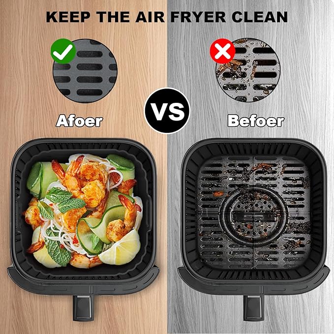 8.5 Inch Square Silicone Air Fryer Liners 2 Pack, Reusable Air Fryer Basket Liners for Ninja AF141 AF142 AF181, COSORI, Cuisinart, Chefman, Instant Air Fryer 5–6.5 QT